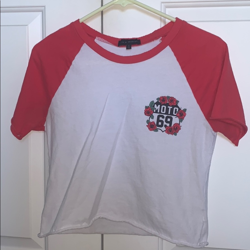 cropped red and white pacsun shirt